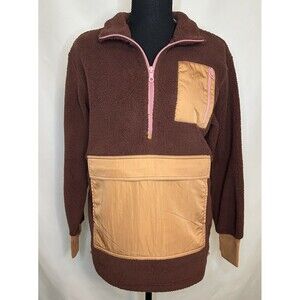 AERIE Oversized Sherpa Colorblock Pockets 1/2 Zip Pullover Sweater‎ MED NWT
